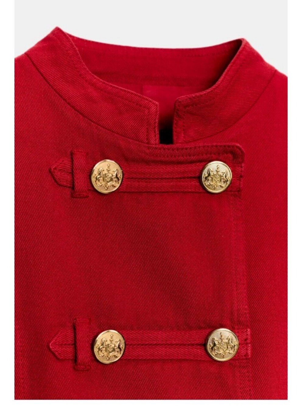 Zara Red Linen Blend Double-Breasted Fitted Cropped Jacket with Gold Buttons M - Picture 4 of 12
